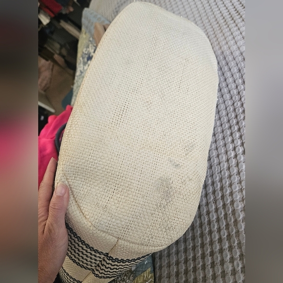 MUDPIE Fringe Straw Tote Navy Stripe. NWT - Picture 8 of 16